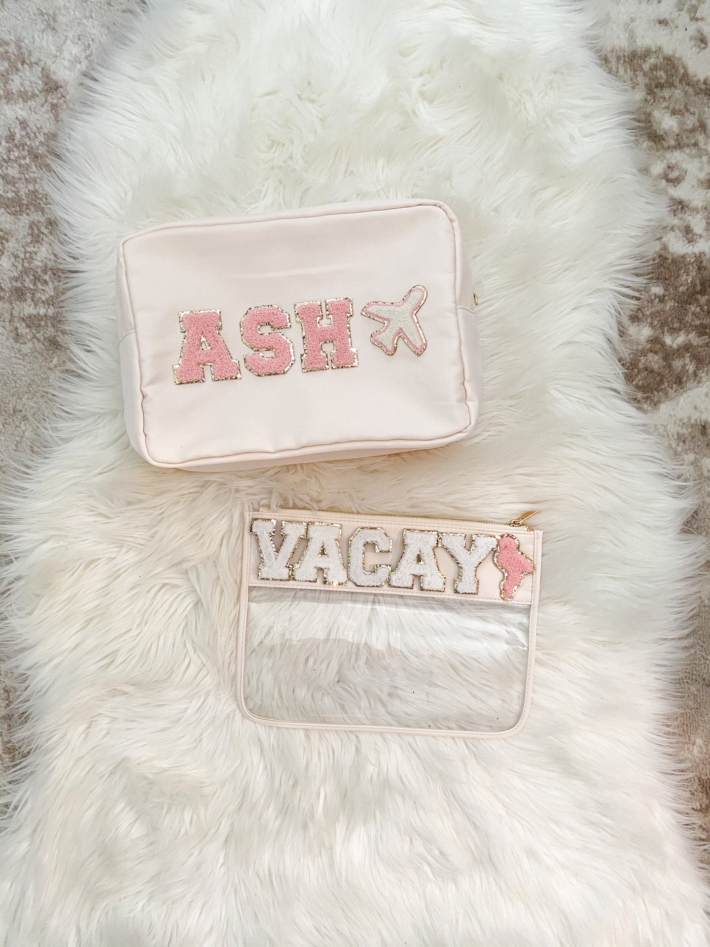 Clear Flat Nylon Pouch Personalized With Patches